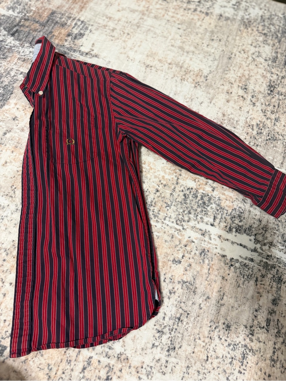 Vintage Tommy Hilfiger Red & Black Striped Button-Down Shirt